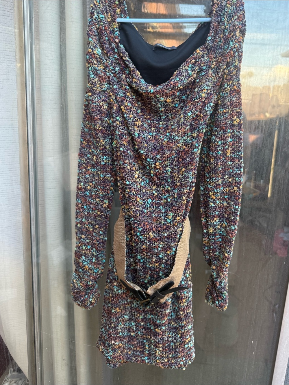 Just Me Multicolor Bouclé Knit style Dress with Black Lining
